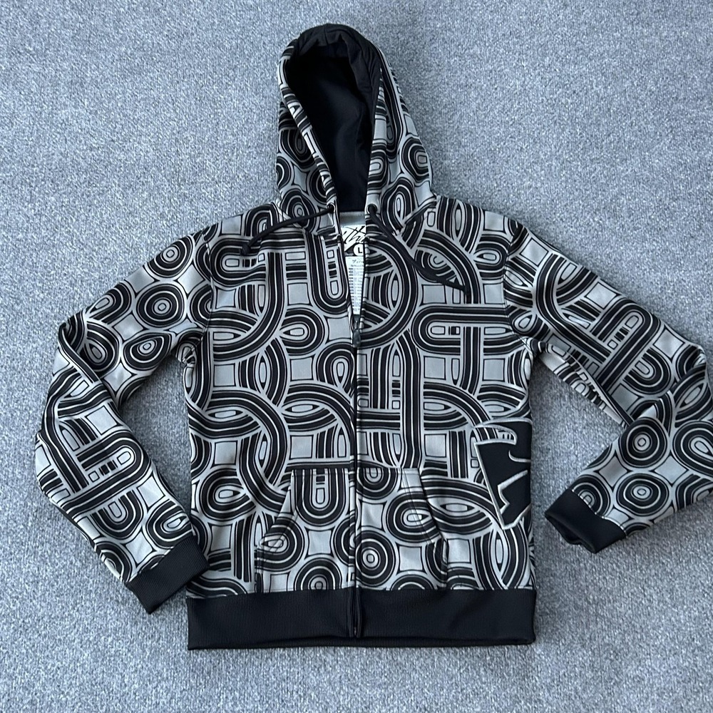 Thor Zip Hooded Sweatshirt‎ Mens Large Gray Black Motocross All Over Print